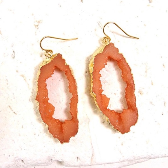 Jewelry - Orange and Gold Druzy Geode Inspired Earrings